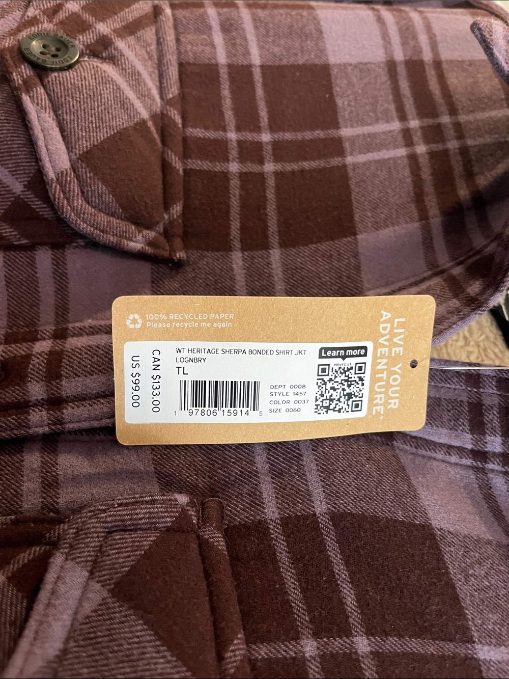 Eddie Bauer heritage Sherpa bonded shirt jacket loganberry NEW NWT tall large - Picture 5 of 6